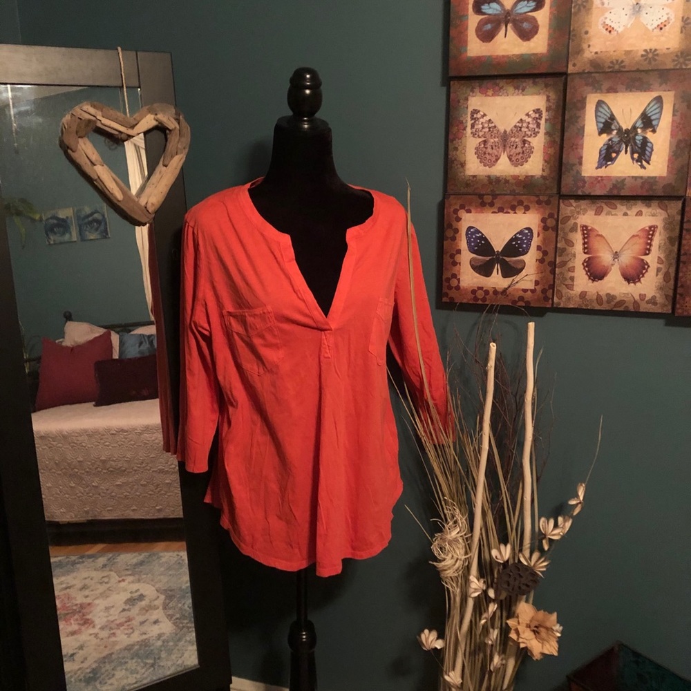 Orange pocket T 3/4 sleeve